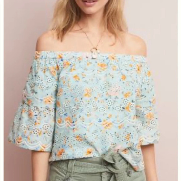 Anthropologie off shoulder blouse in Sky. Size S. Excellent condition. - Picture 2 of 3